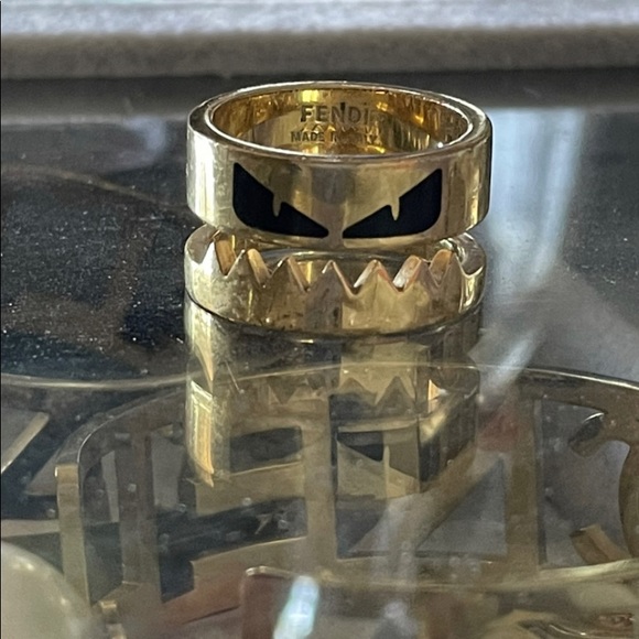 Pre Loved, Fendi Roma Double Band Monster Eyes Etched Ring. 9-1/4 - Picture 2 of 7